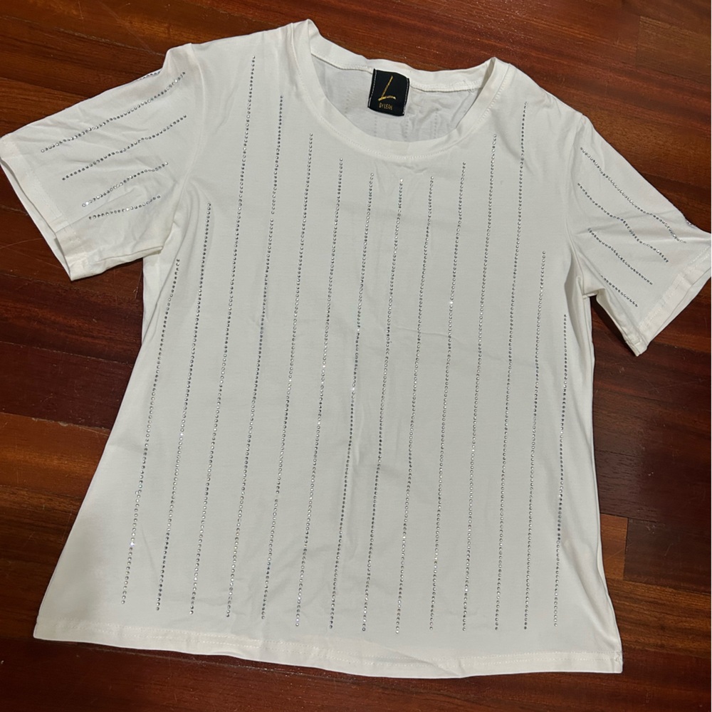 White T-Shirt with Silver Stripes
